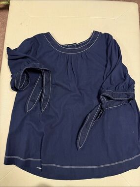 Anthropologie Navy Blue Short Sleeve Tee with Contrast Stitching